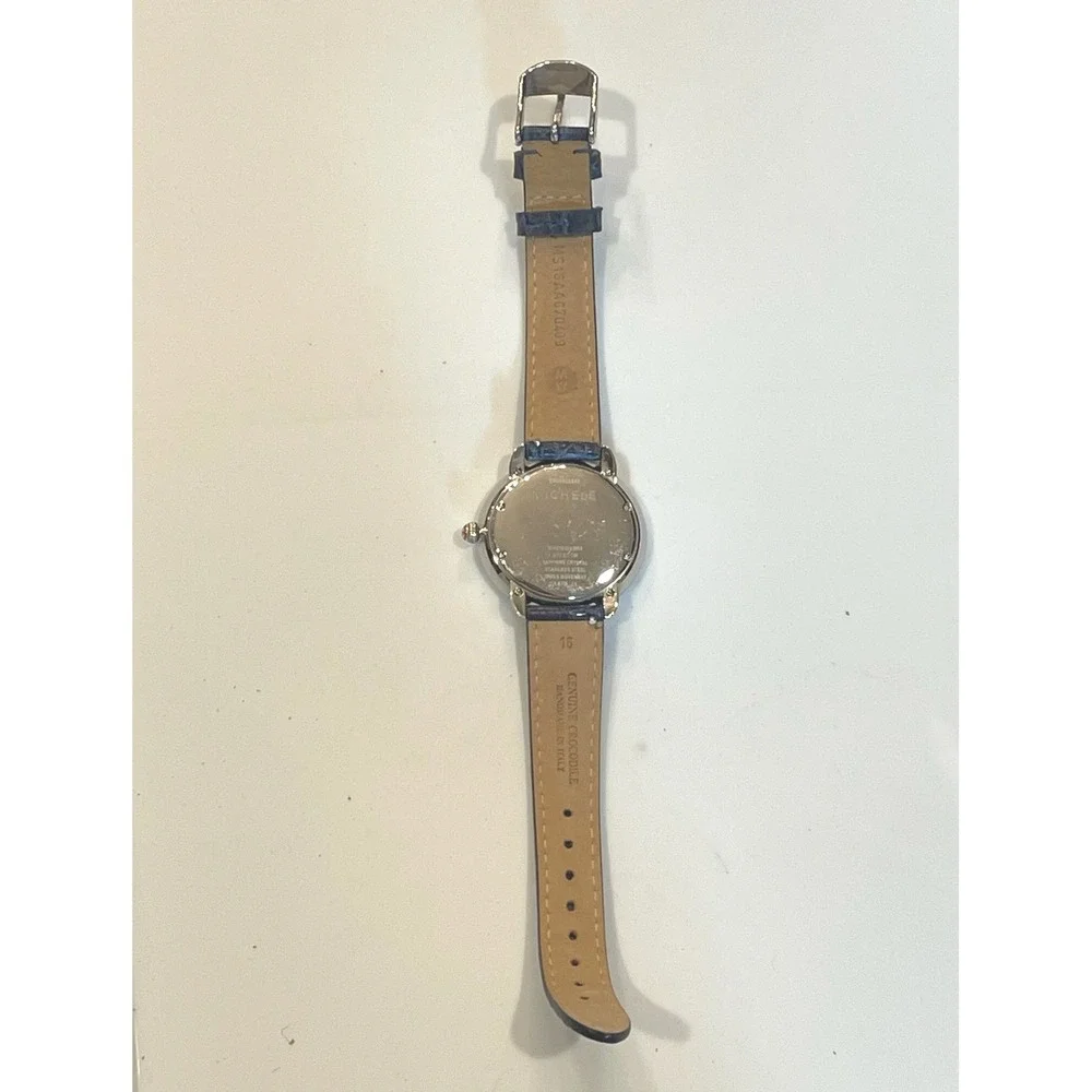 Michele Serein Mid Diamond‎ Mother of Pearl Watch Blue Crocodile Strap